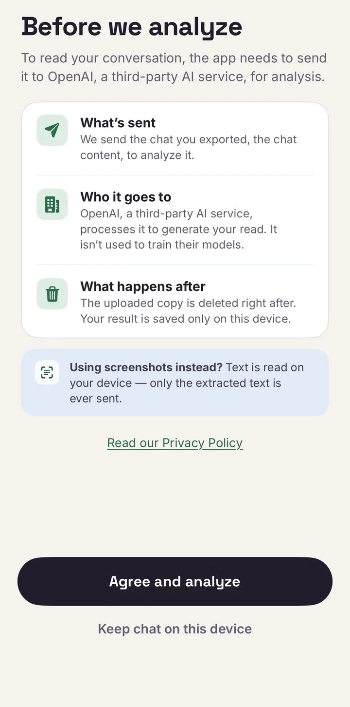 Undertone consent screen before analysis